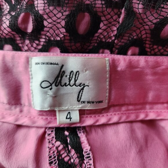 Milly of NY Pink Pencil Skirt with Black Openwork Lace - EUC - Sz 4 - Picture 12 of 16